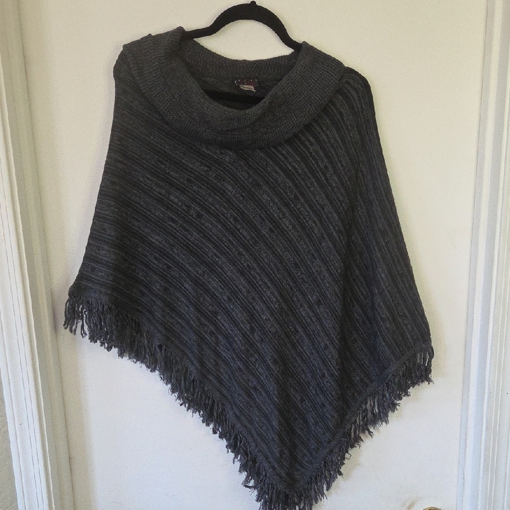 Hot Shot Chic Charcoal Cowl Neck Poncho